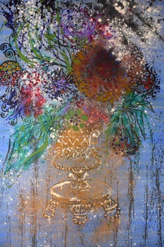 VASE OF FLOWERS. Original zeitgenössisches Gemälde in Mischtechnik