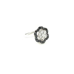 Roshe Jewels 14K White Gold Black and White Diamond Cluster Ring, 0.99 Carats