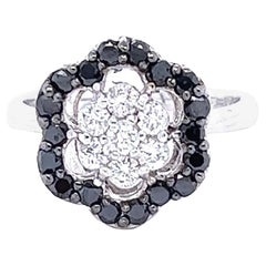 Roshe Jewels 14K White Gold Black and White Diamond Cluster Ring, 0.99 Carats