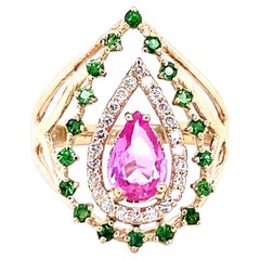 Roshe Jewels 14K Yellow Gold 1.52ct Pink Sapphire Diamond Tsavorite Ring