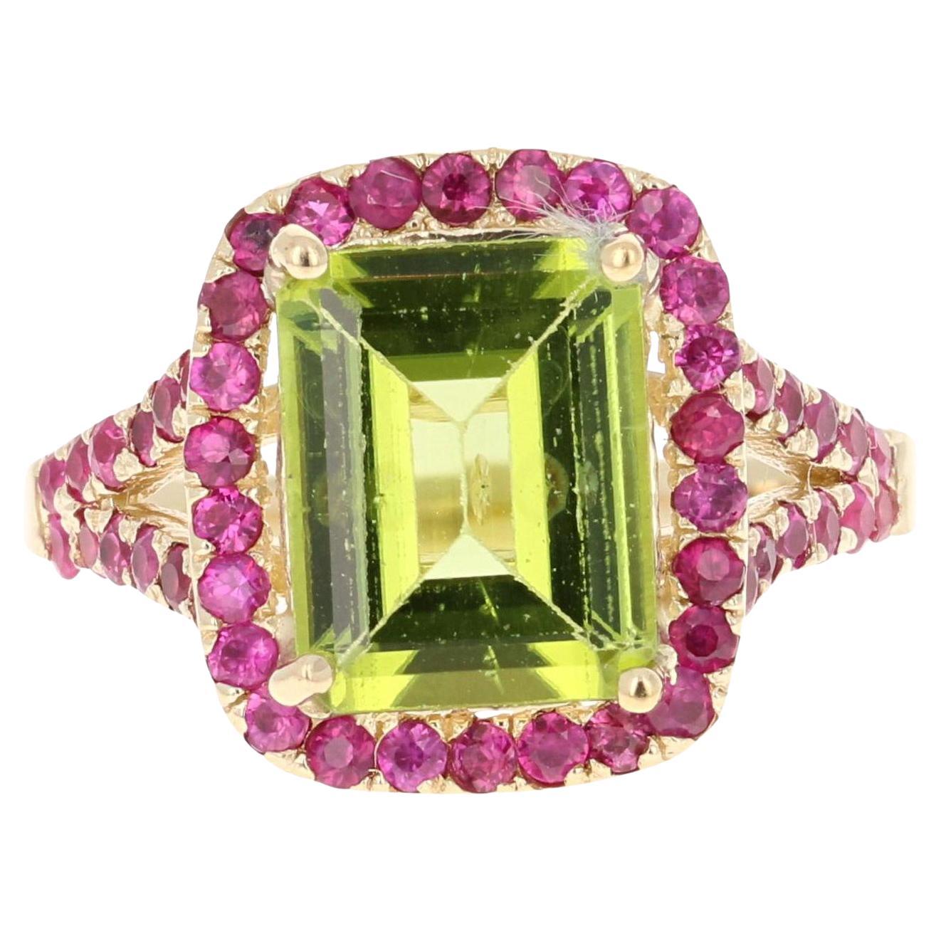 Roshe Jewels Bague en or jaune 14K, péridot et saphir rose, 3.93ct