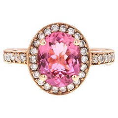 Roshe Jewels 3.29 Carat Natural Pink Tourmaline Diamond Ring in 14k Rose Gold