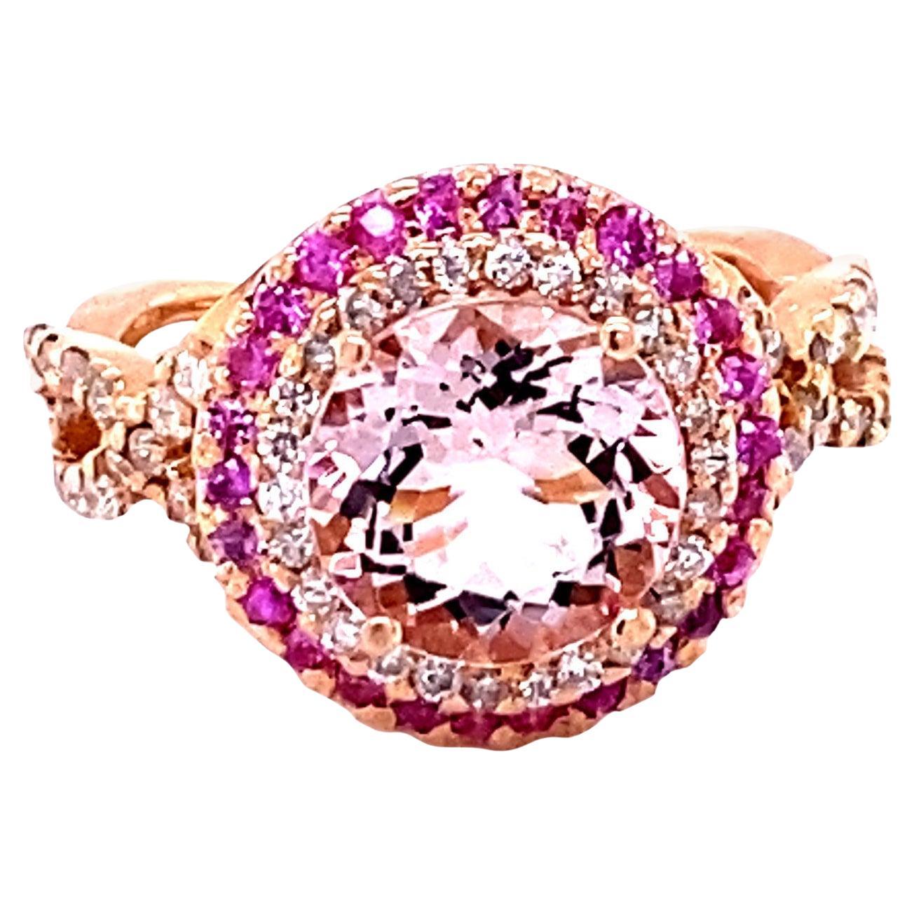 Roshe Jewels - Anello aureolato con diamanti e morganite da 3,30 carati in oro rosa 14K