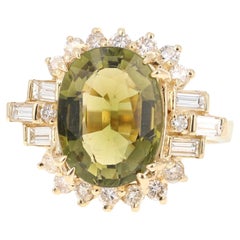 Roshe Jewels 7.11 Carat Oval Cut Olive Green Tourmaline Diamond Ring in 14K Gold