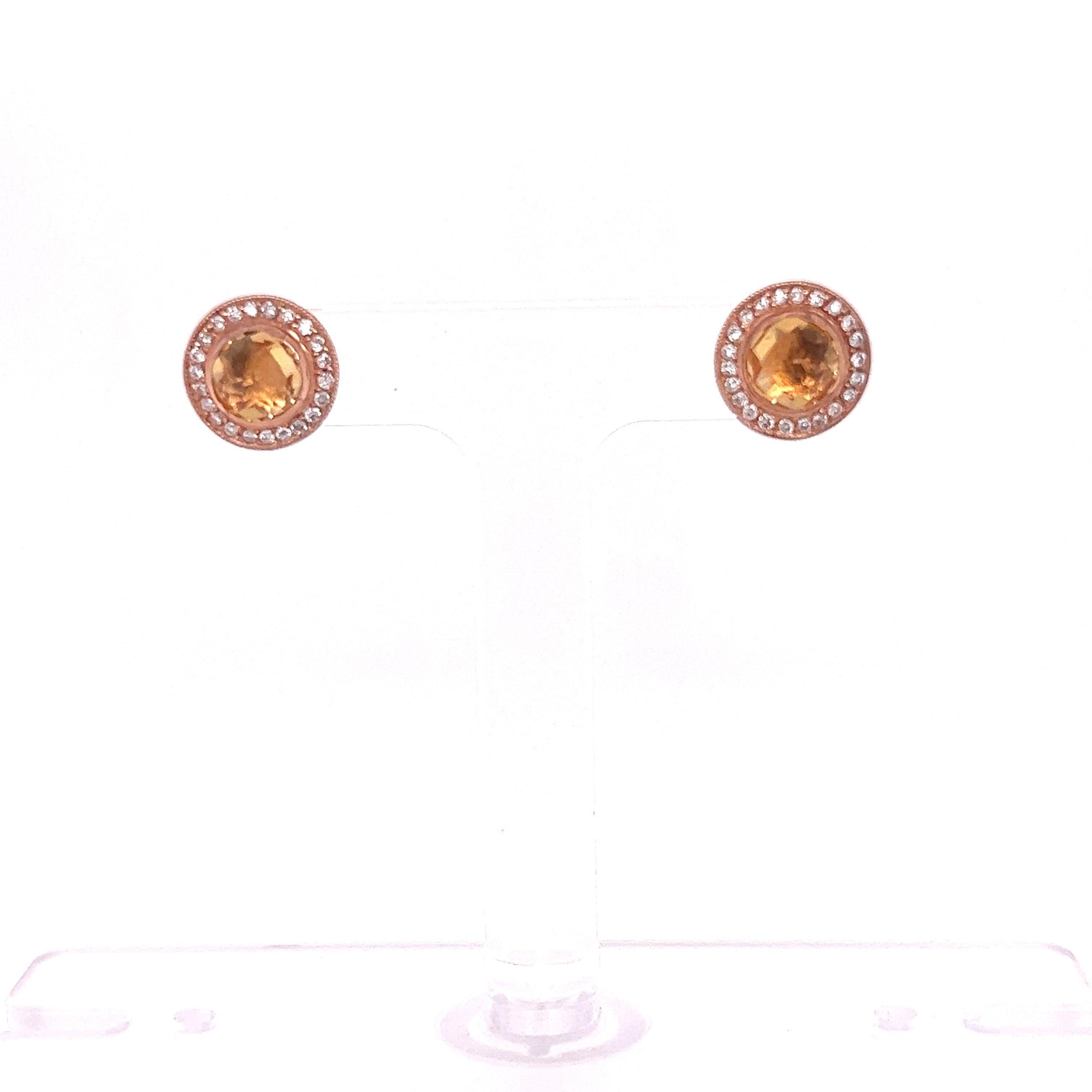 Roshe Jewels Natural 1.86 Carat Citrine Diamond 14 Karat Rose Gold Earrings View 4