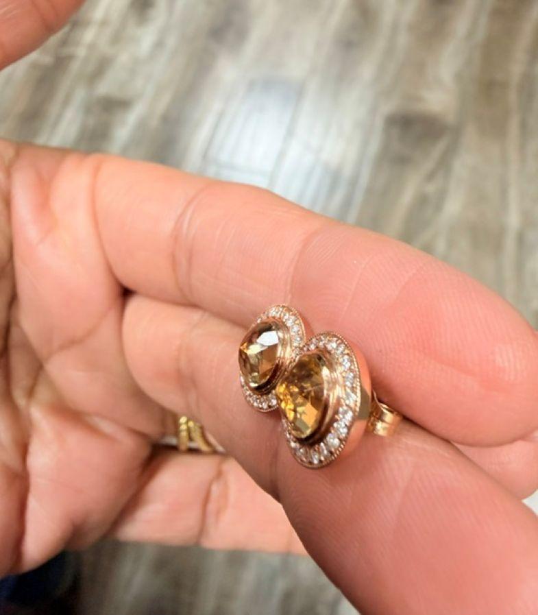 Roshe Jewels Natural 1.86 Carat Citrine Diamond 14 Karat Rose Gold Earrings View 5