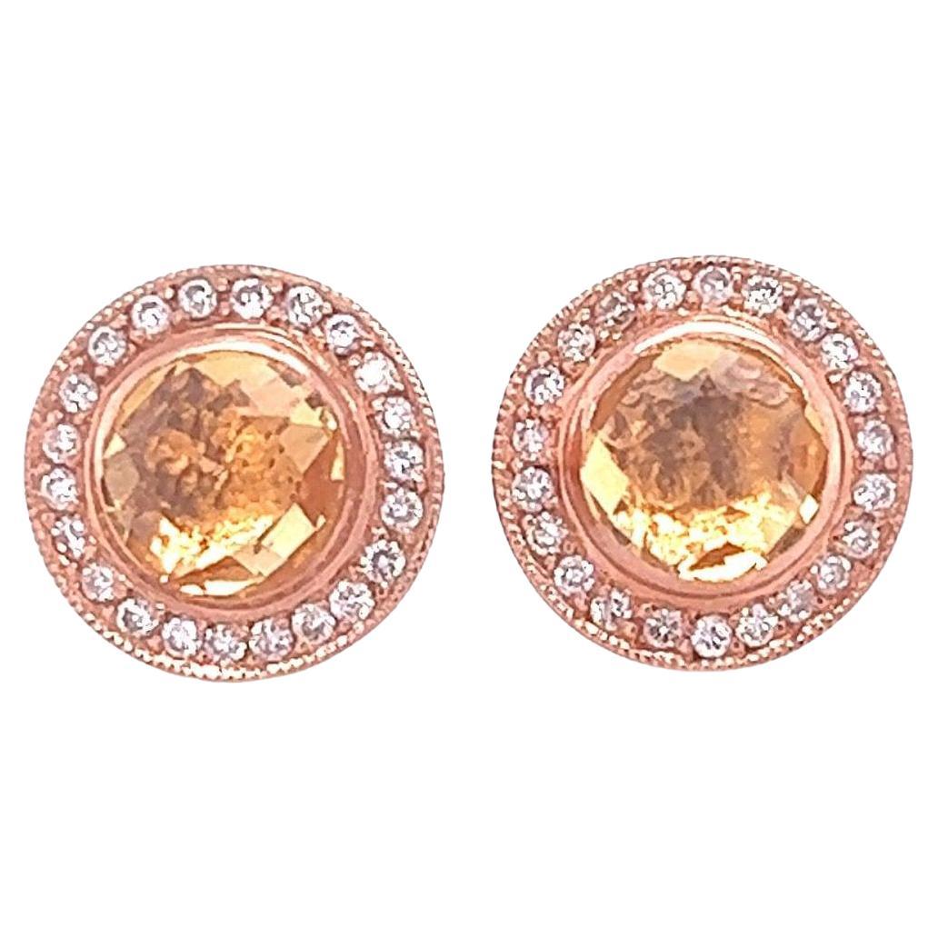 Roshe Jewels Natural 1.86 Carat Citrine Diamond 14 Karat Rose Gold Earrings