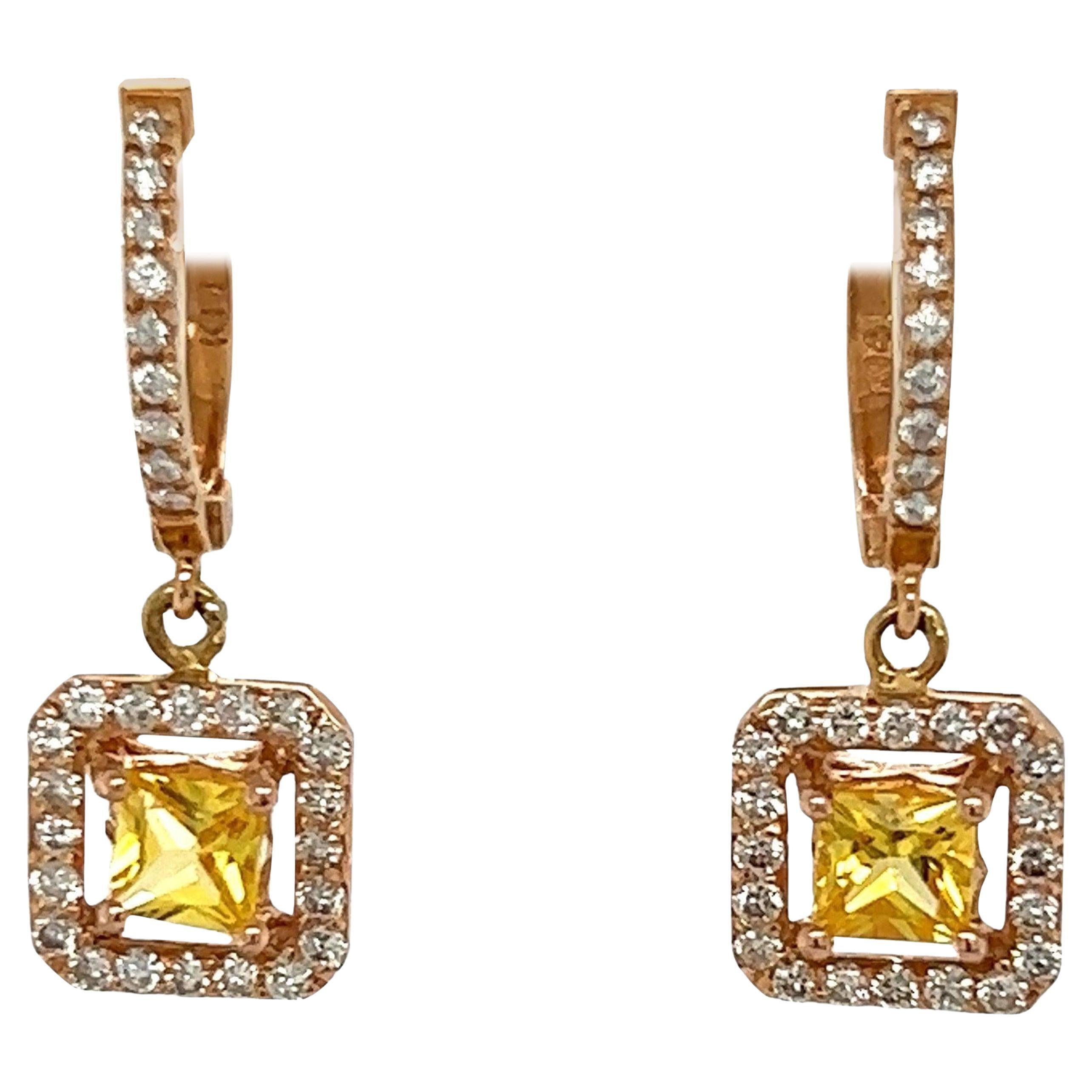 Roshe Jewels Sapphire Earrings With Natural Diamonds, 1.71 Carats, 14k Rose Gold