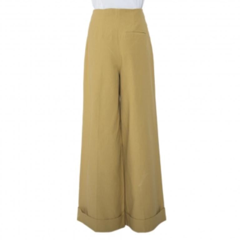 Rosie Assouiin Beige Cotton High Waist Busted Girdle Palazzo Pants M In Excellent Condition For Sale In Dubai, Al Qouz 2