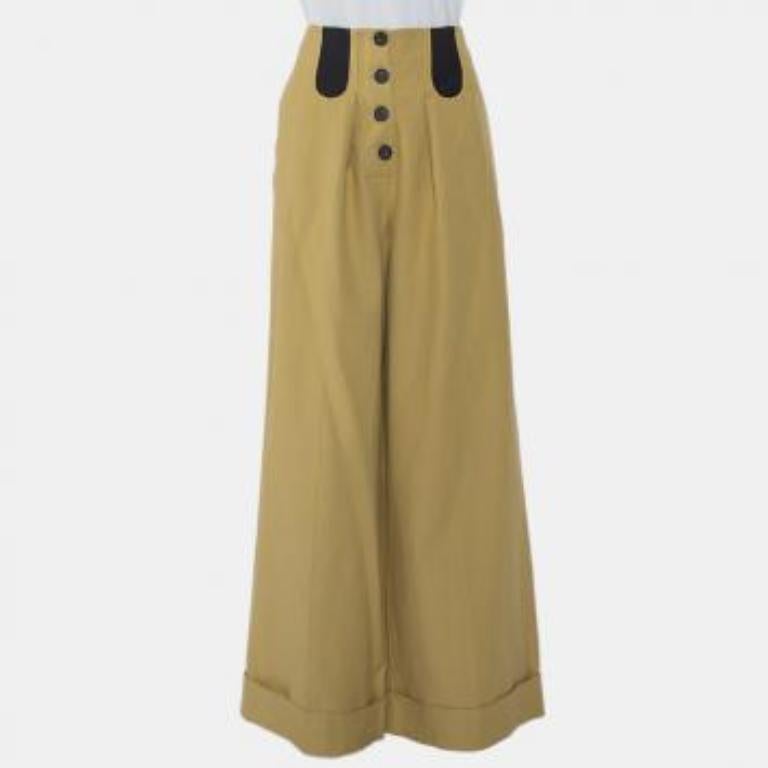 Rosie Assouiin Beige Cotton High Waist Busted Girdle Palazzo Pants M For Sale 5