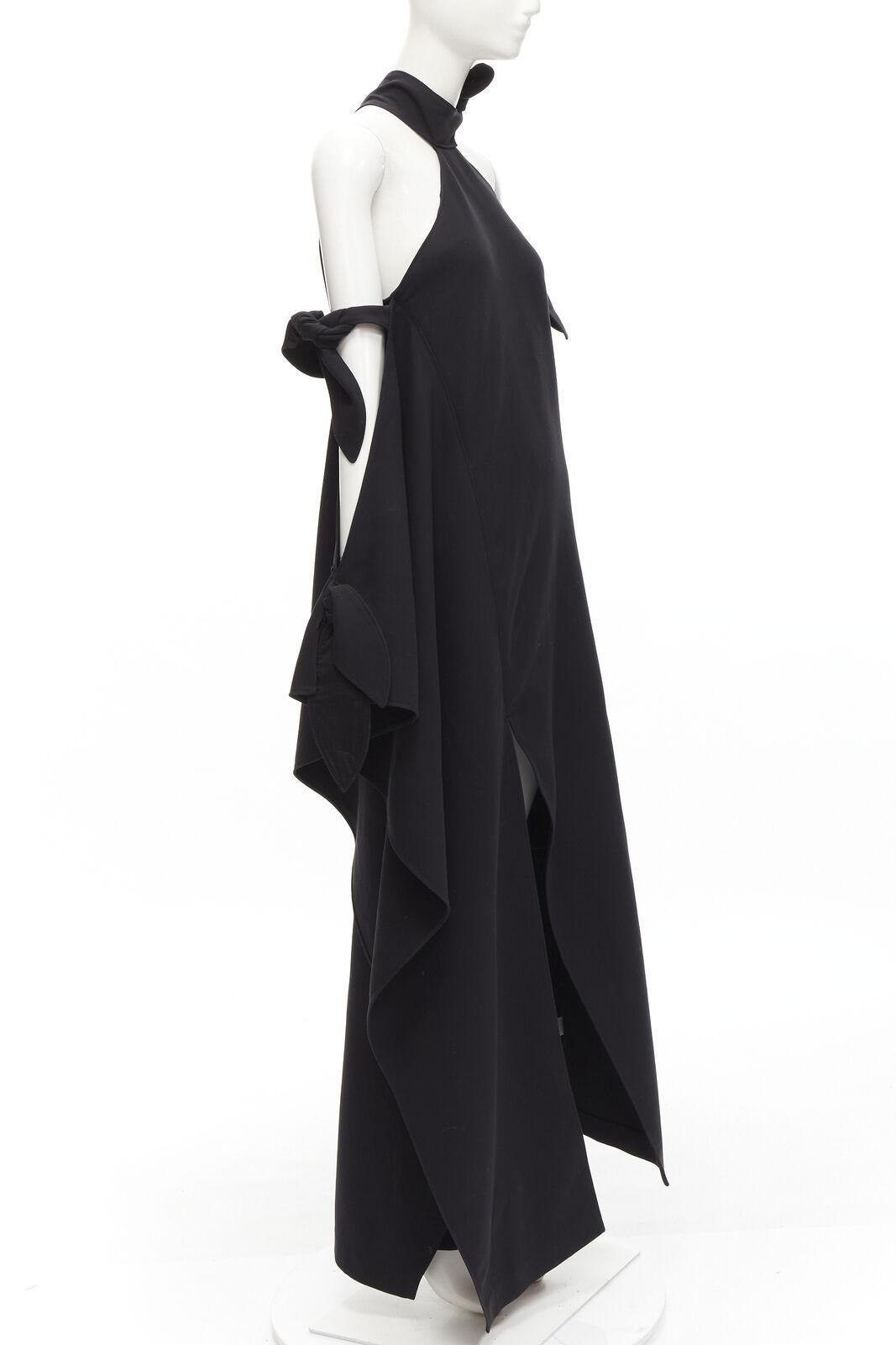 Black ROSIE ASSOULIN 2015 Runway black cold shoulder high slit halter gown dress US2 S For Sale