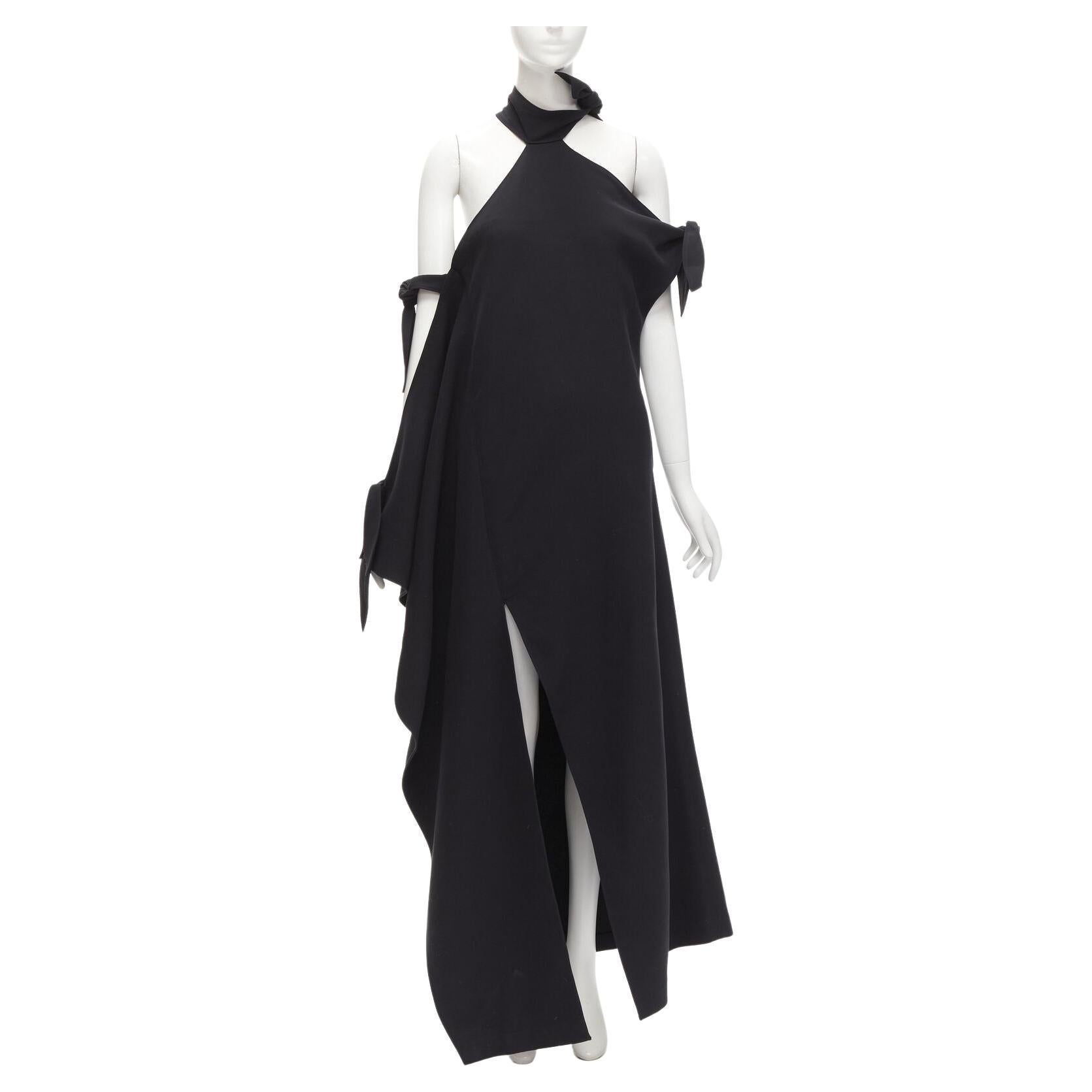 ROSIE ASSOULIN 2015 Runway black cold shoulder high slit halter gown dress US2 S For Sale