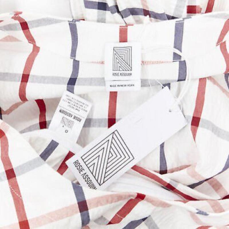 ROSIE ASSOULIN 2018 white checked seersucker puff sleeve wrap top US0 XS For Sale 5