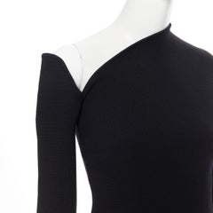 ROSIE ASSOULIN black virgin wool blend asymmetric neckline knitted top XS