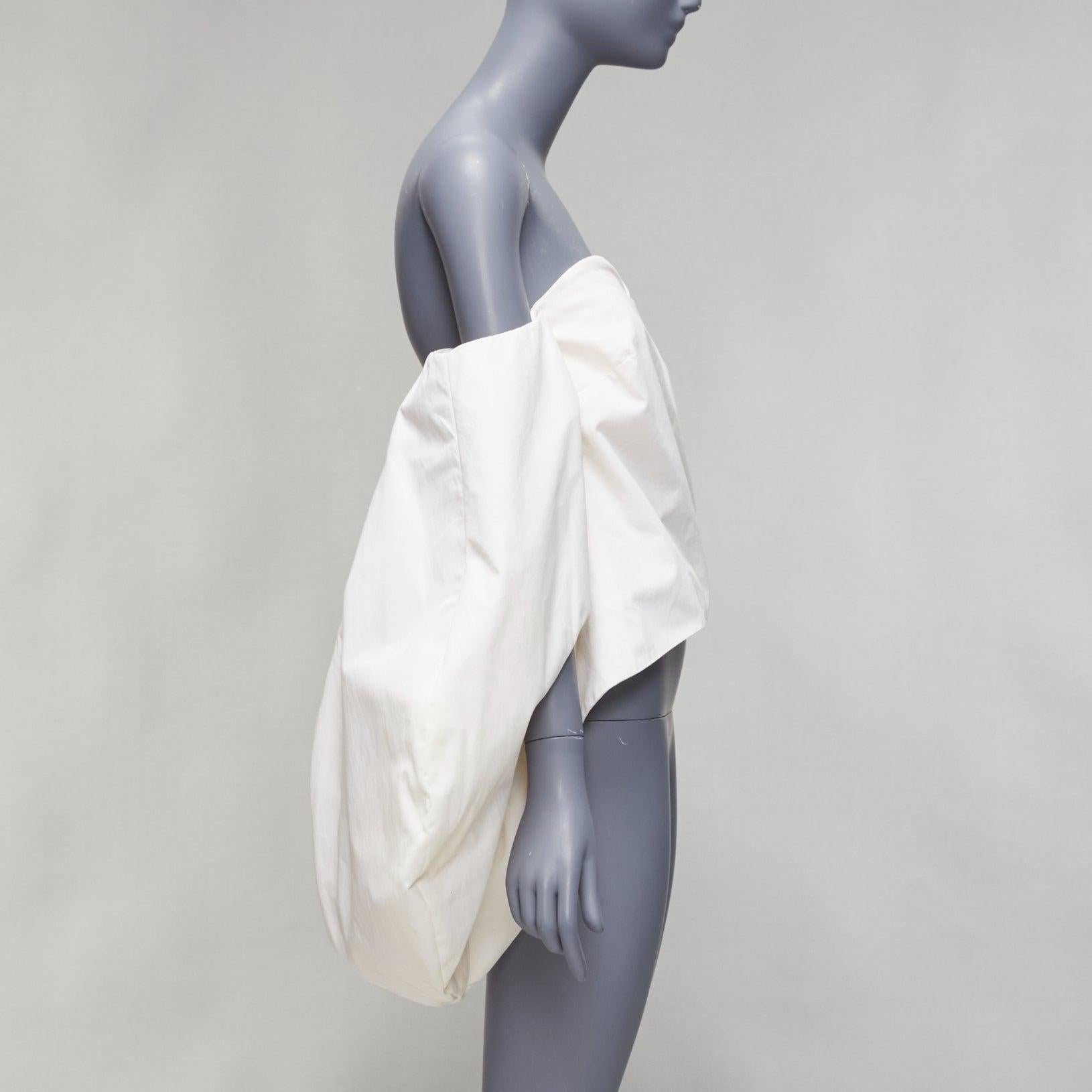 Women's ROSIE ASSOULIN cream cotton boned corset cold shoulder balloon sleeve top US0 XS For Sale