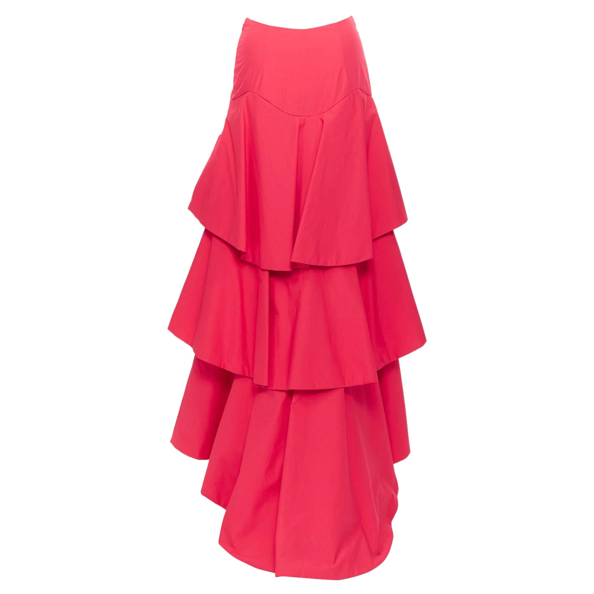 ROSIE ASSOULIN fuscia pink cotton triple tiered convertible spanish skirt US2