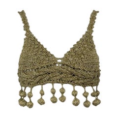Rosie Assoulin Grünes gehäkeltes Crop Top mit Bobble-Besatz Größe XS