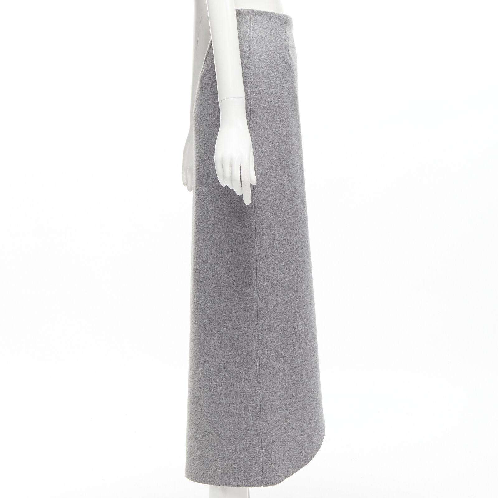 ROSIE ASSOULIN grey wool minimal curved petal high-waisted midi skirt US2 XS In Excellent Condition For Sale In Hong Kong, NT