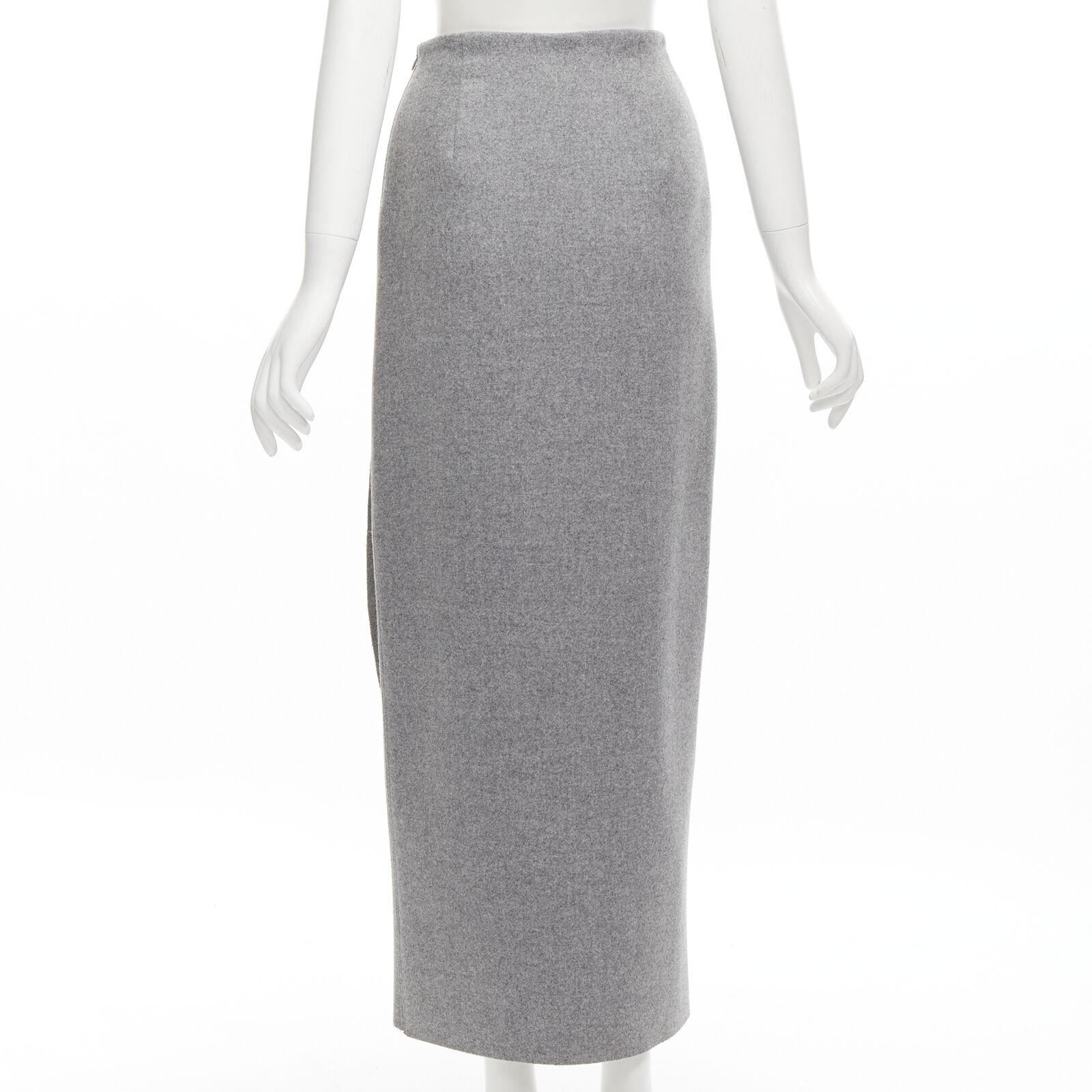 Women's ROSIE ASSOULIN grey wool minimal curved petal high-waisted midi skirt US2 XS For Sale