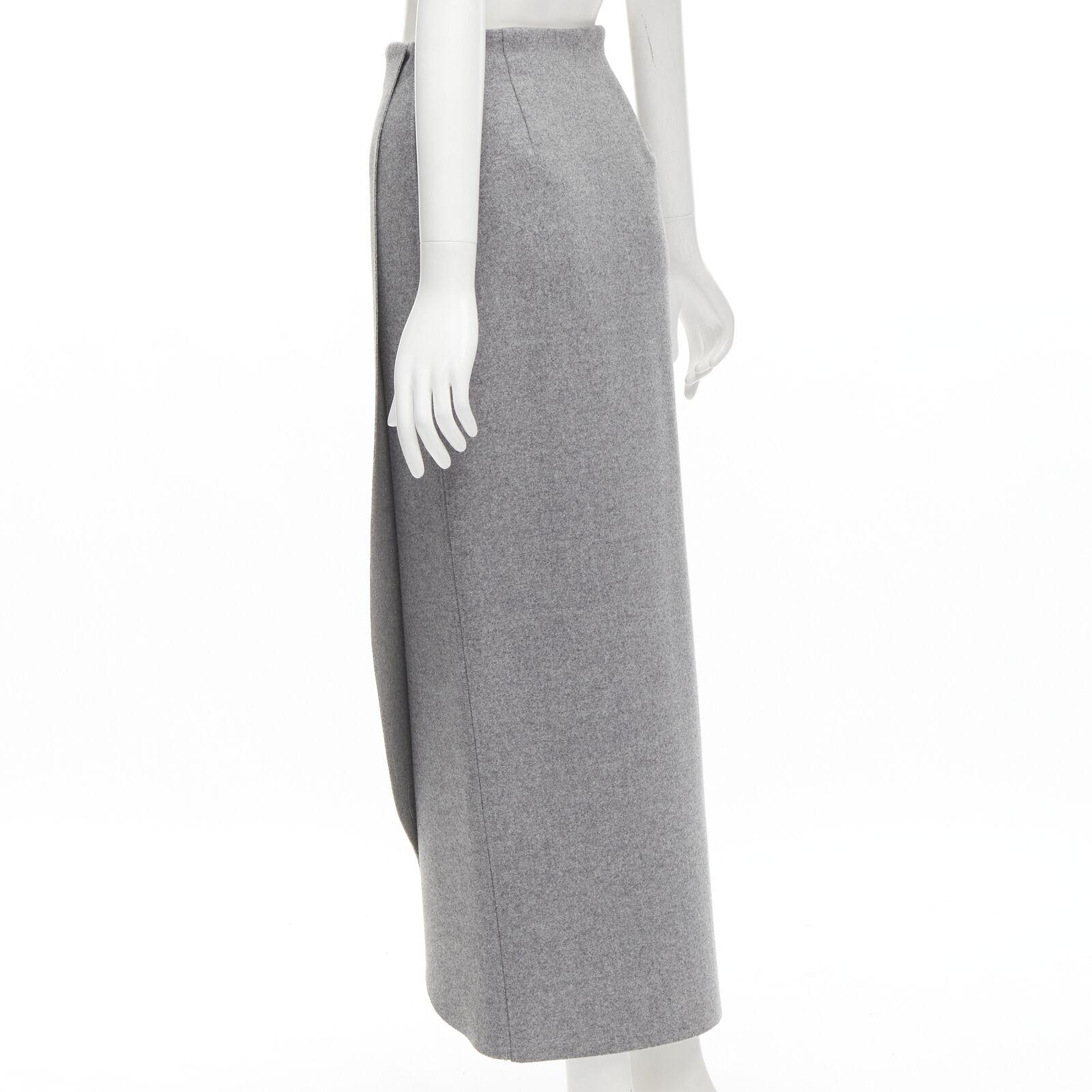 ROSIE ASSOULIN grey wool minimal curved petal high-waisted midi skirt US2 XS For Sale 1