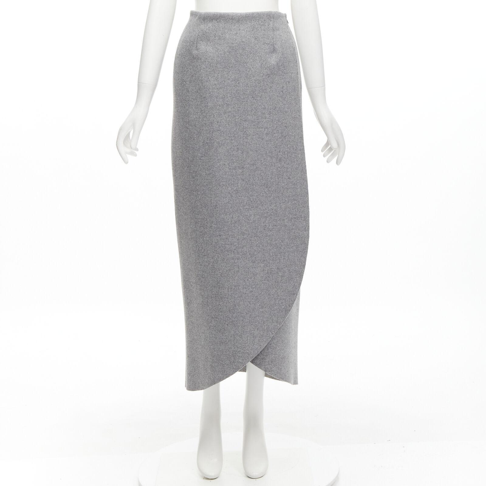 ROSIE ASSOULIN grey wool minimal curved petal high-waisted midi skirt US2 XS For Sale 4