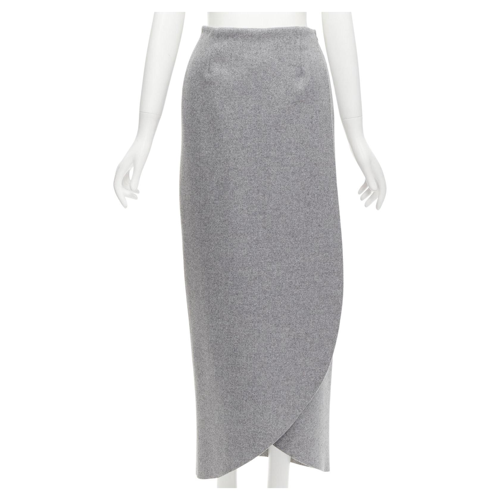 ROSIE ASSOULIN grey wool minimal curved petal high-waisted midi skirt US2 XS For Sale