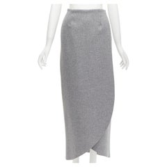 ROSIE ASSOULIN grey wool minimal curved petal high-waisted midi skirt US2 XS