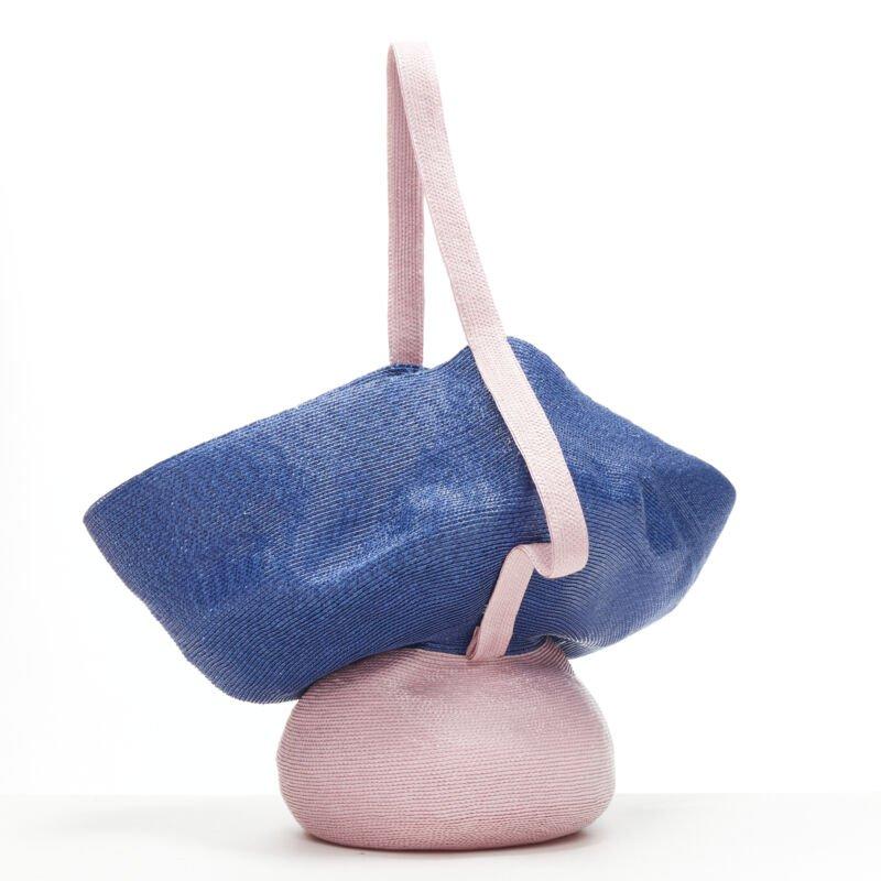 Purple ROSIE ASSOULIN Jug sculptural pink blue flared raffia woven basket bag For Sale