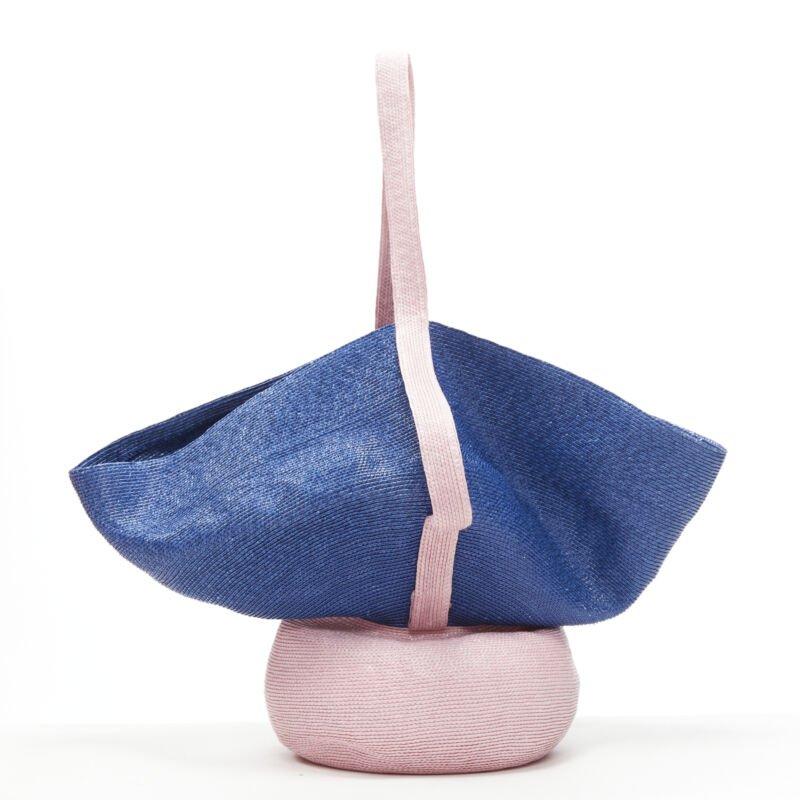 Women's ROSIE ASSOULIN Jug sculptural pink blue flared raffia woven basket bag For Sale