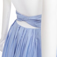ROSIE ASSOULIN light blue cotton cut out back pleated midi full skirt US0 XS
