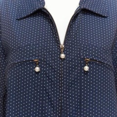 ROSIE ASSOULIN navy white polka dot pearl zip big pockets wide boiler jumpsuit S