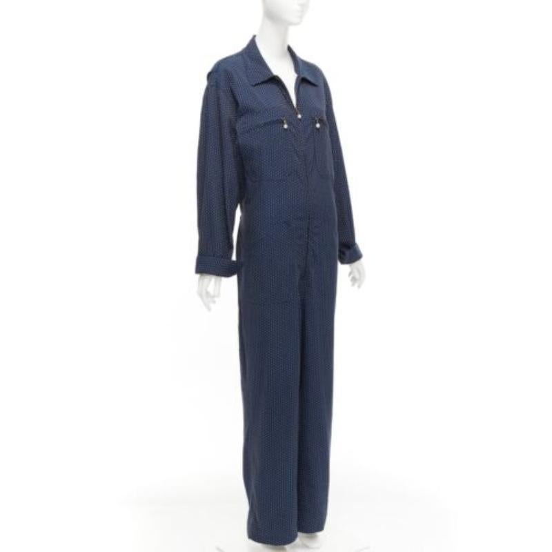 Black ROSIE ASSOULIN navy white polka dot pearl zip big pockets wide boiler jumpsuit S