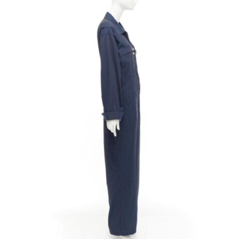 ROSIE ASSOULIN navy white polka dot pearl zip big pockets wide boiler jumpsuit S In Good Condition In Hong Kong, NT