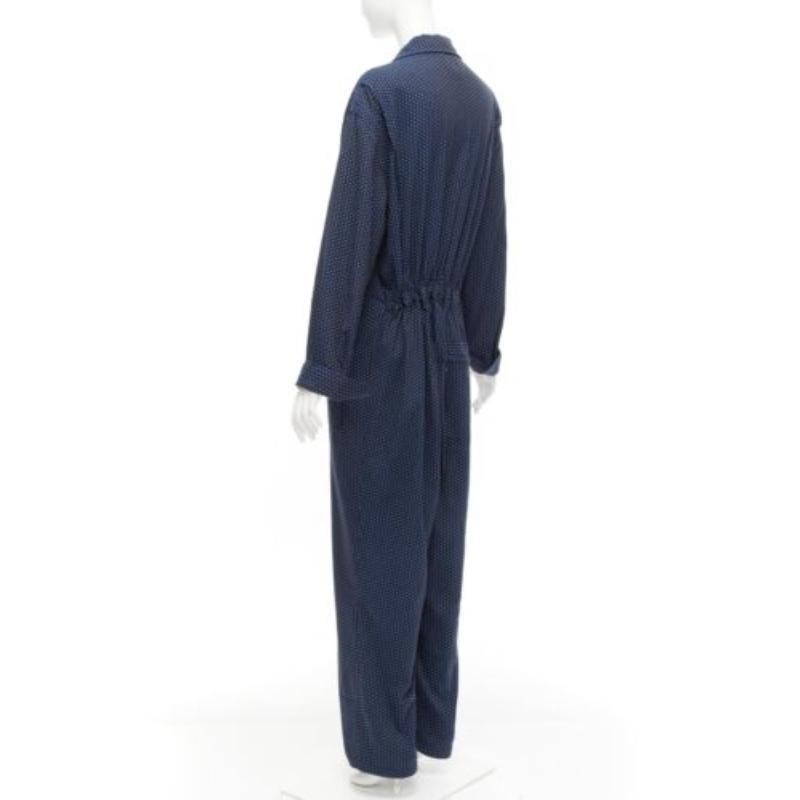 ROSIE ASSOULIN navy white polka dot pearl zip big pockets wide boiler jumpsuit S 1