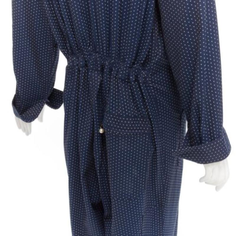 ROSIE ASSOULIN navy white polka dot pearl zip big pockets wide boiler jumpsuit S 2