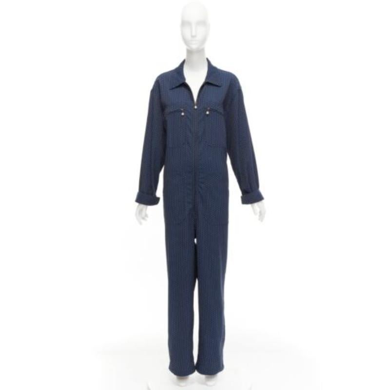 ROSIE ASSOULIN navy white polka dot pearl zip big pockets wide boiler jumpsuit S 4