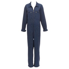 ROSIE ASSOULIN navy white polka dot pearl zip big pockets wide boiler jumpsuit S