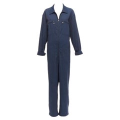 ROSIE ASSOULIN navy white polka dot pearl zip big pockets wide boiler jumpsuit S