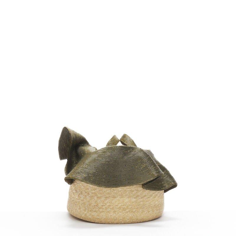 ROSIE ASSOULIN Oversized East West green ruffle raffia basket bag In Excellent Condition For Sale In Hong Kong, NT