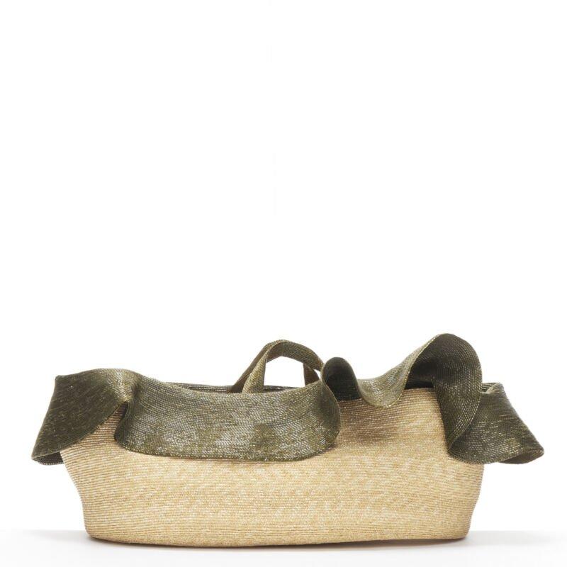 Women's ROSIE ASSOULIN Oversized East West green ruffle raffia basket bag For Sale