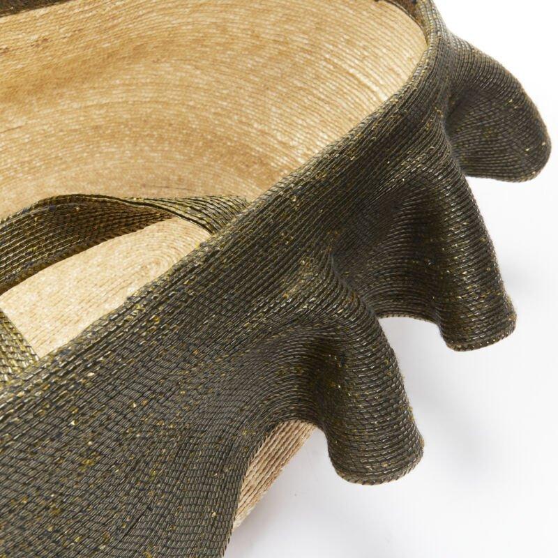 ROSIE ASSOULIN Oversized East West green ruffle raffia basket bag For Sale 4