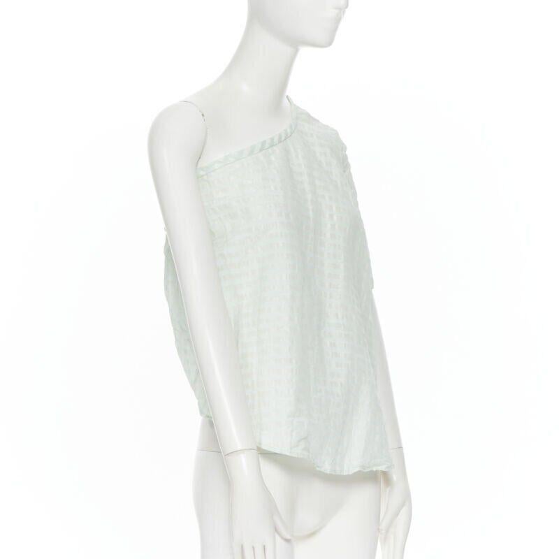 ROSIE ASSOULIN pastel green striped rusched draped back one shoulder top XS In New Condition For Sale In Hong Kong, NT