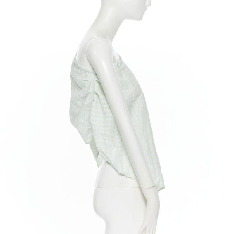 Women's ROSIE ASSOULIN pastel green striped rusched draped back one shoulder top XS For Sale