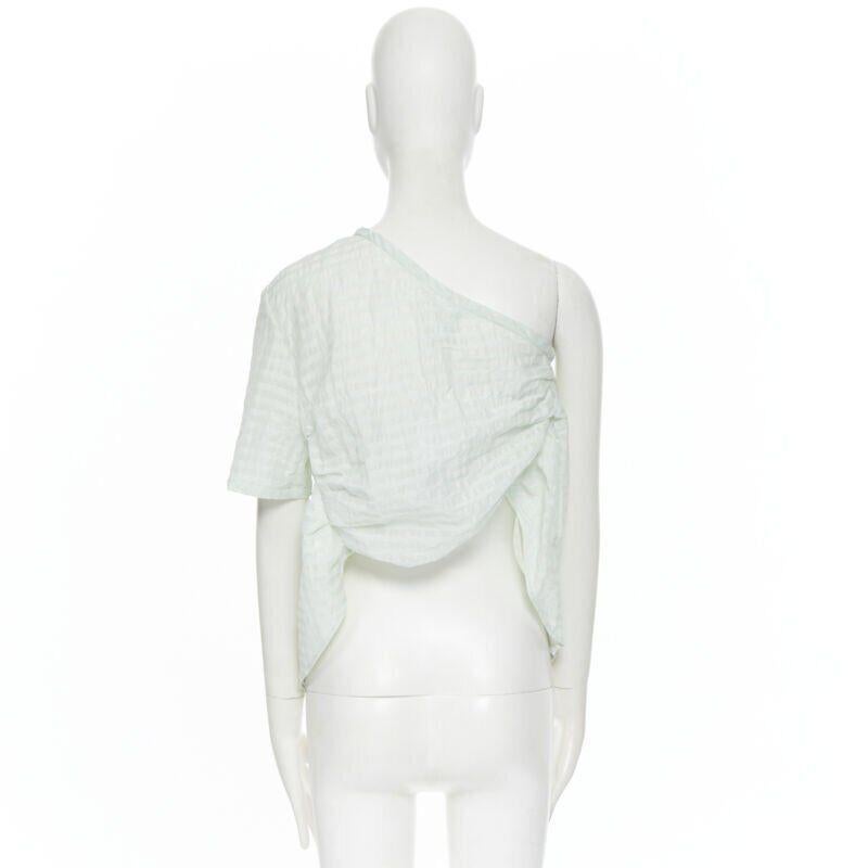 ROSIE ASSOULIN pastel green striped rusched draped back one shoulder top XS For Sale 1
