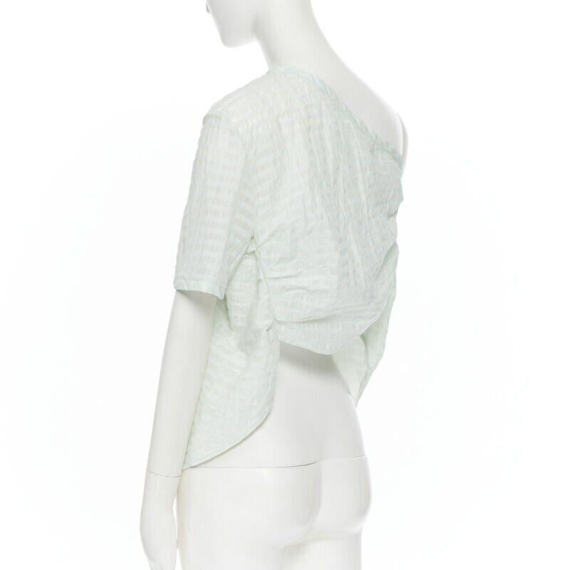ROSIE ASSOULIN pastel green striped rusched draped back one shoulder top XS For Sale 3