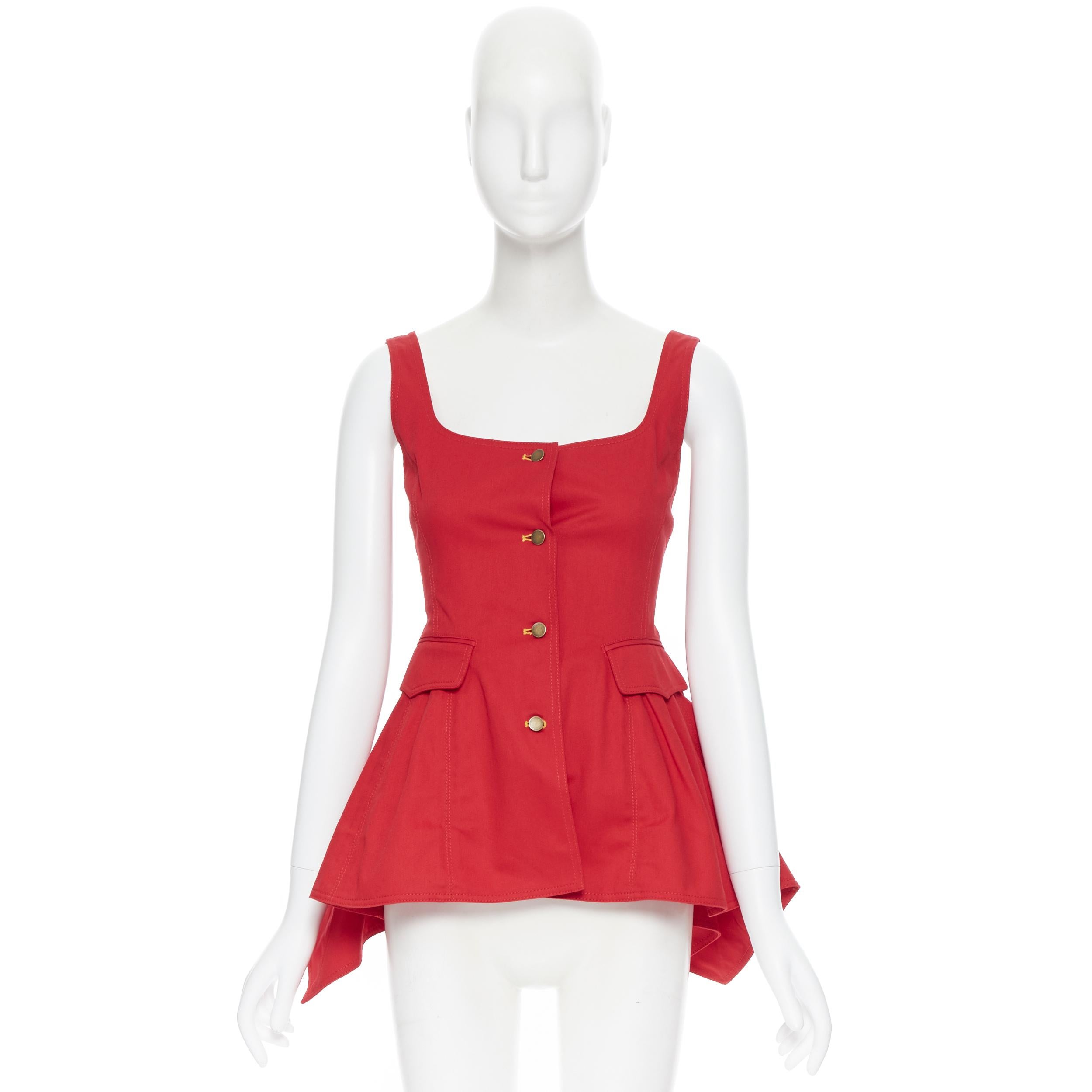 Rosso Rosie Assoulin, top in denim rosso con tasche ad aletta e bottoni sul retro US0