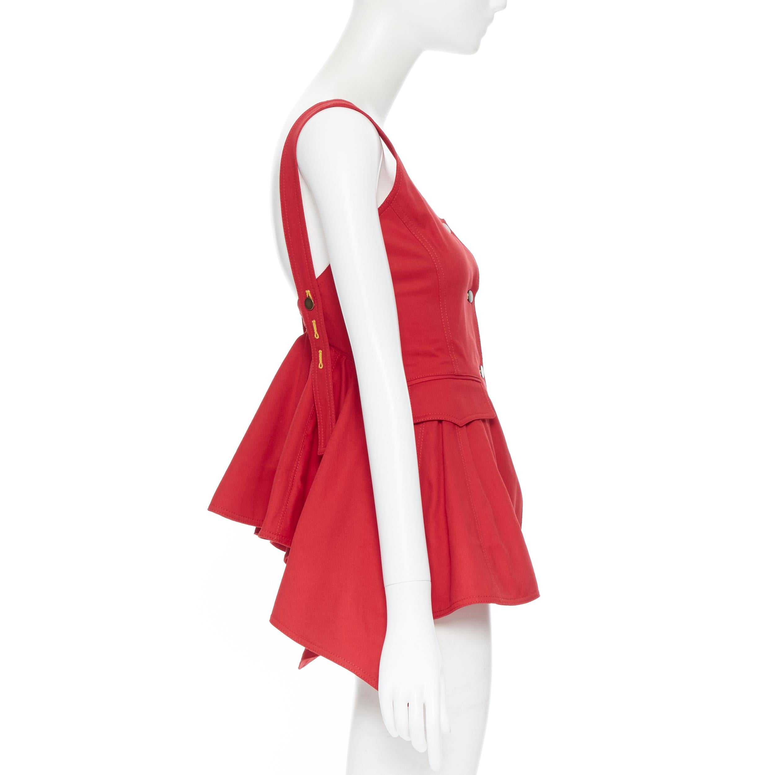 Women's ROSIE ASSOULIN red denim cotton flap pocket button front flared back top US0