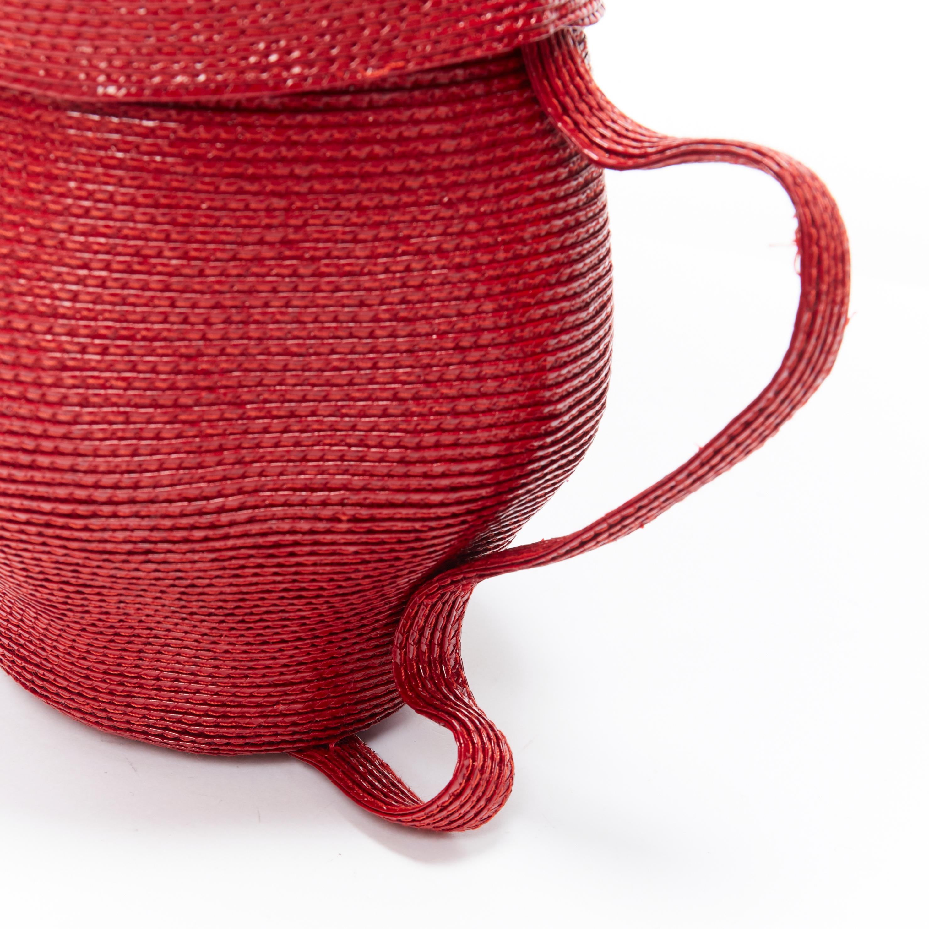 ROSIE ASSOULIN red lacquered woven raffia top lid Jug small novelty clutch bag 1