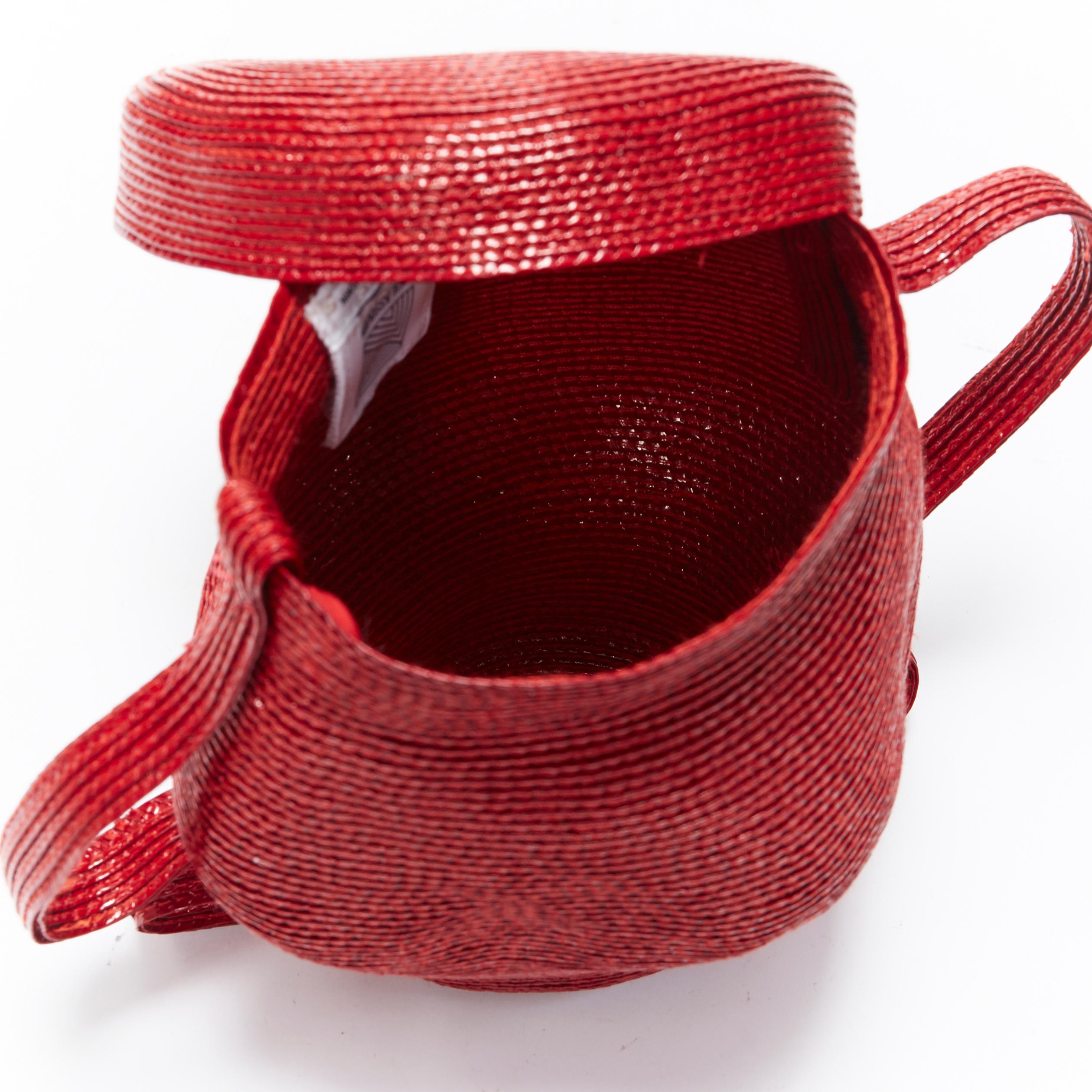 ROSIE ASSOULIN red lacquered woven raffia top lid Jug small novelty clutch bag 2