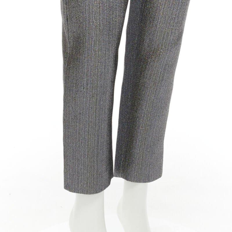 ROSIE ASSOULIN silver iridescent glitter metallic silk tapered cropped pants XS For Sale 2